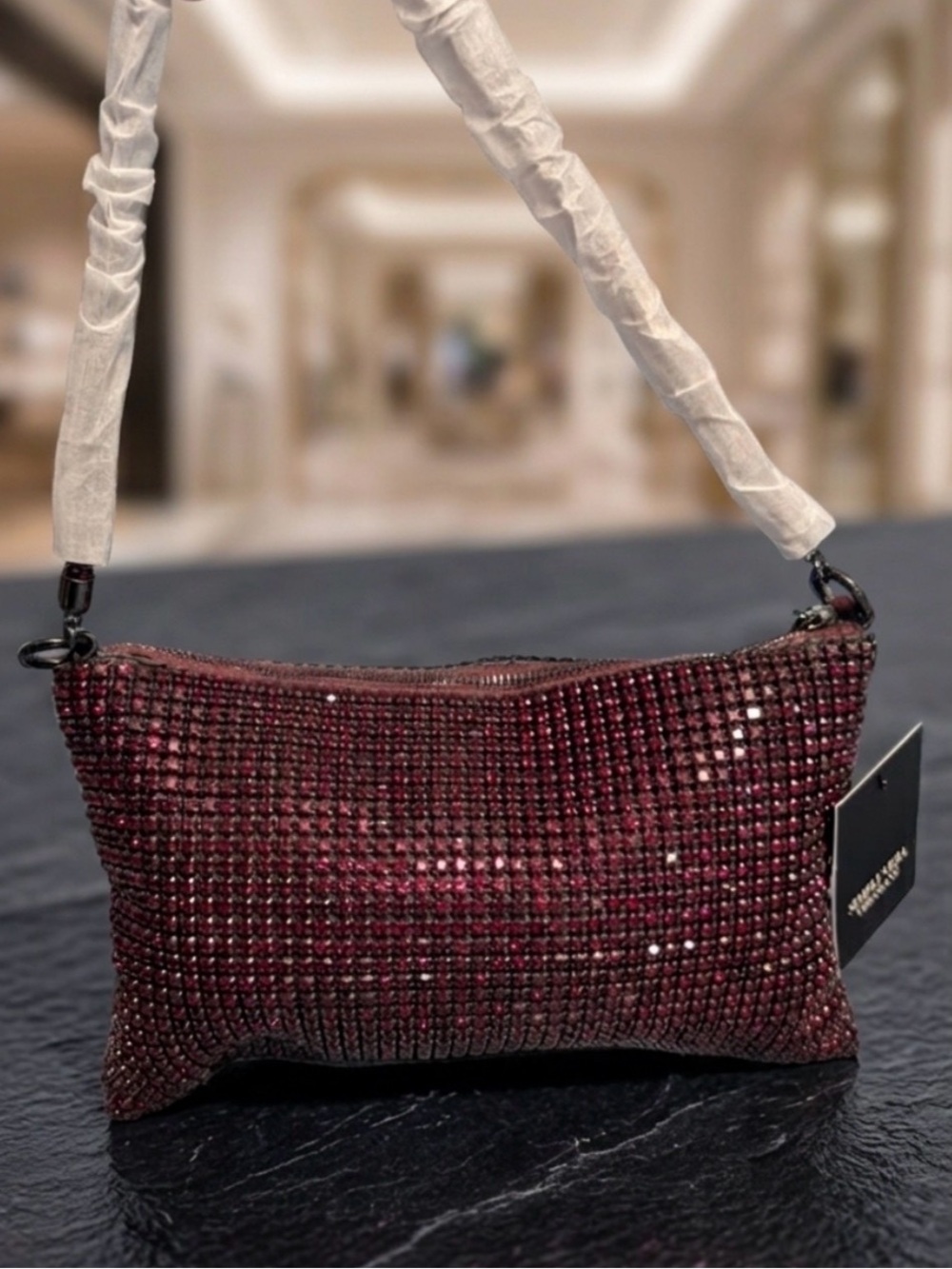 SOLD!!! Simply Vera Wang Burgundy Ombré Rhinestone Mini Baguette Bag NWT - Picture 8 of 10